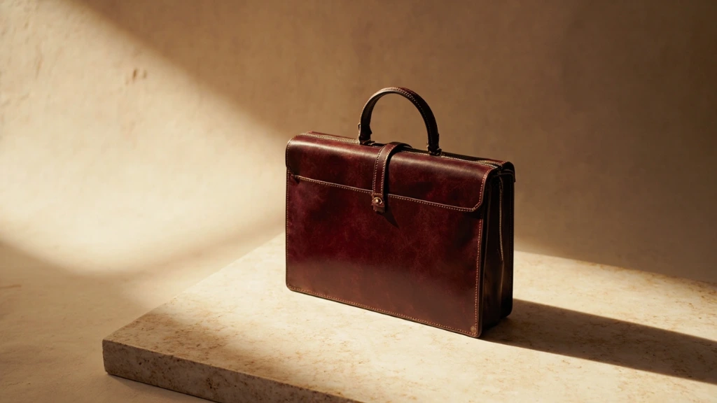 Modello 62 briefcase photographed on travertine stone in natural light